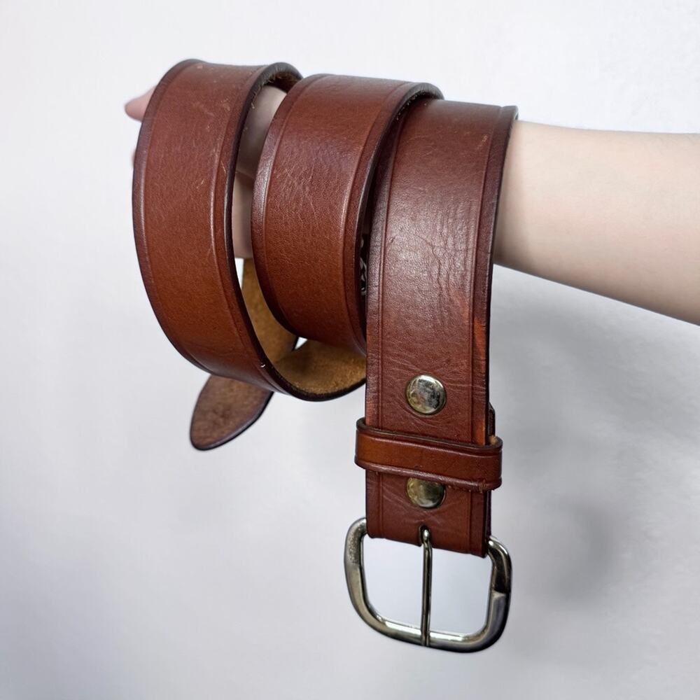 Vintage Cabela’s Brown Leather Belt Silver Buckle Western Workwear Classic